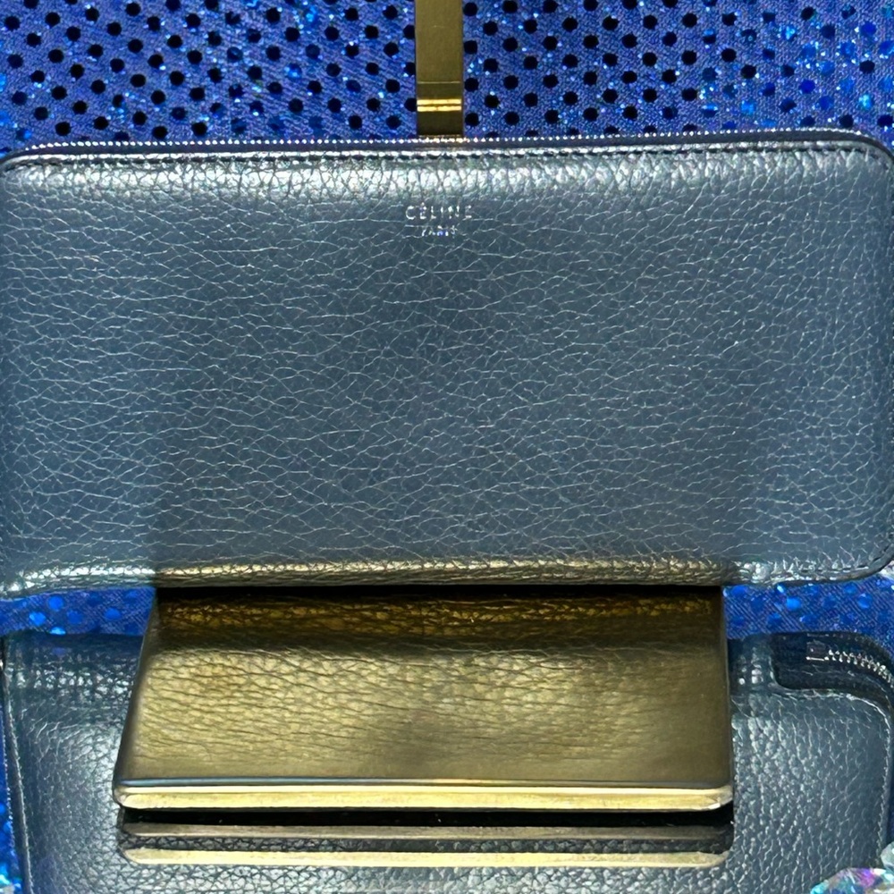 Celine Textured Leather Wallet in Slate Blue Approx. 7.5 x 3.5